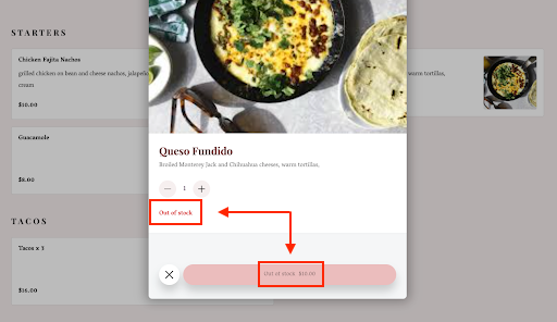 When 86ing an item (marking as unavailable for sale) from the Square for Restaurants app, the changes will automatically sync with your Square Online store.
