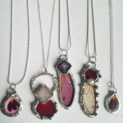 Rose Petal and Cicada Wing Necklaces.jpg