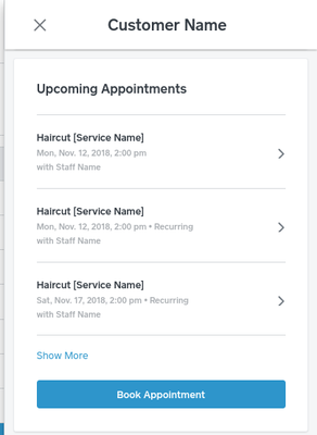 Upcoming appointments are visble from a client's profile