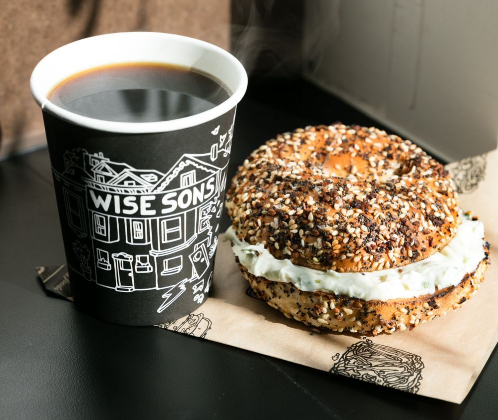 Wise Sons' coffee and everything bagel