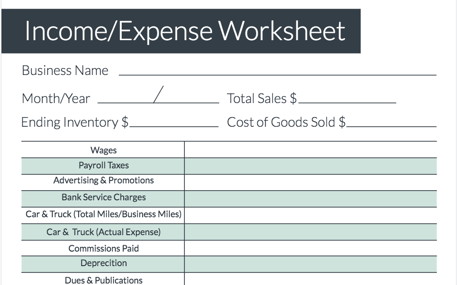 Income and expense worksheet