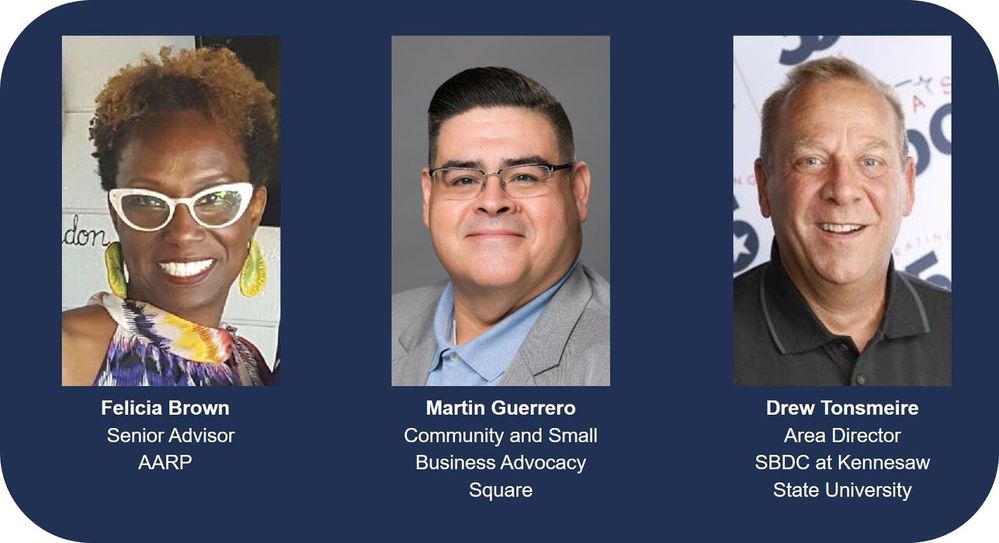 Featured speakers for the workshop with AARP, Square, and Small Business Development Center